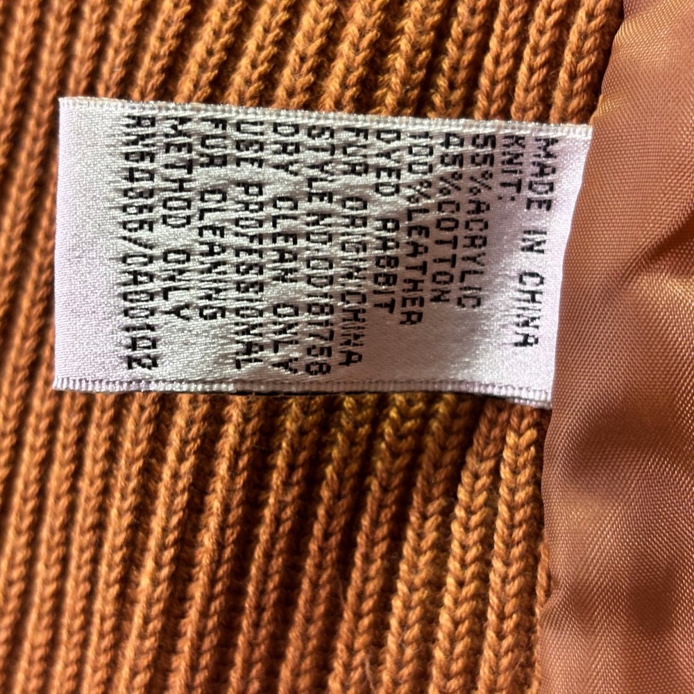 Nygard Women Jacket L Brown Suede Rabbit Fur Trim Ribbed Knit Toggle Closure - Picture 6 of 7